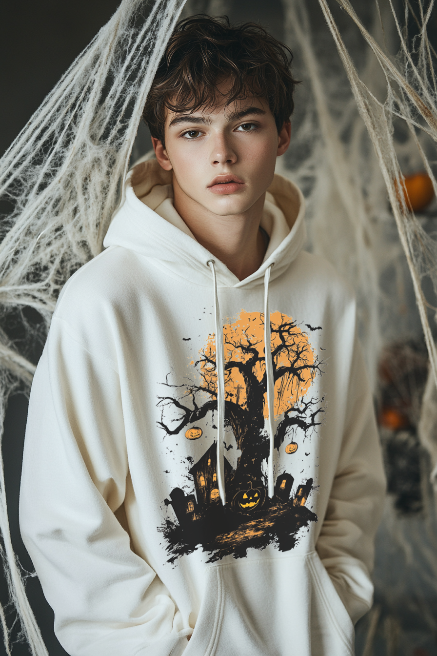 Men's Halloween-themed white sweatshirt
