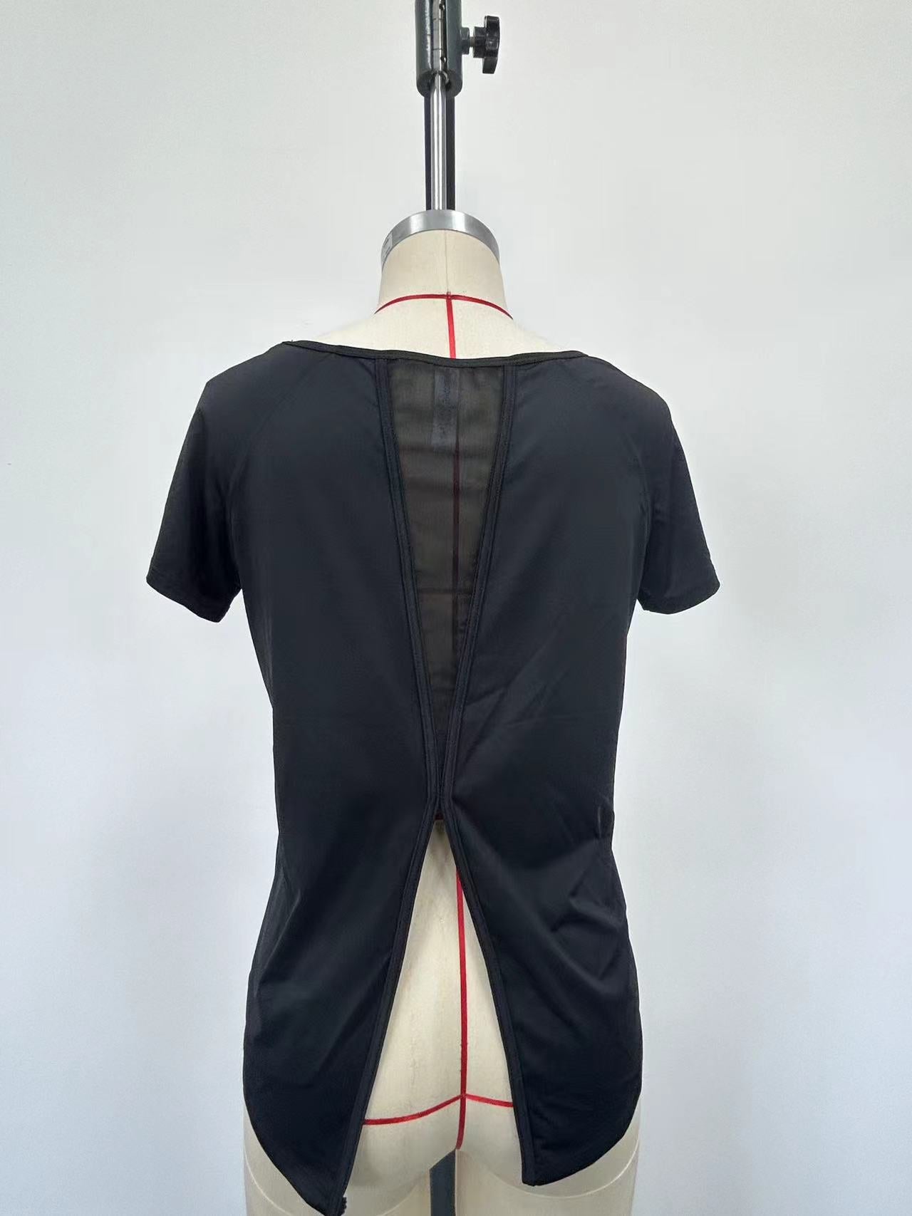 Women's black athletic short-sleeved shirt
