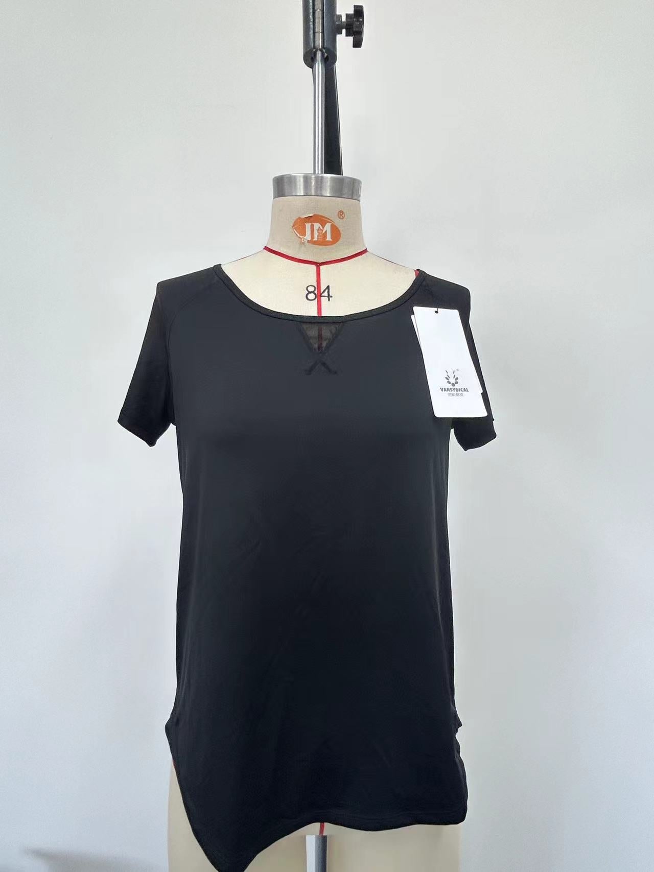 Women's black athletic short-sleeved shirt