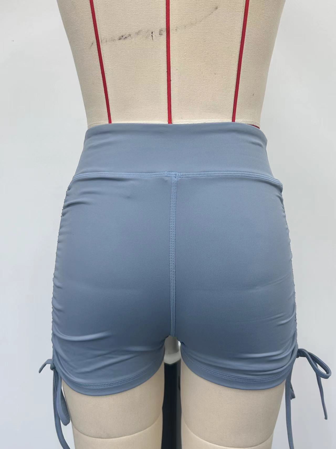 Women's blue drawstring yoga shorts