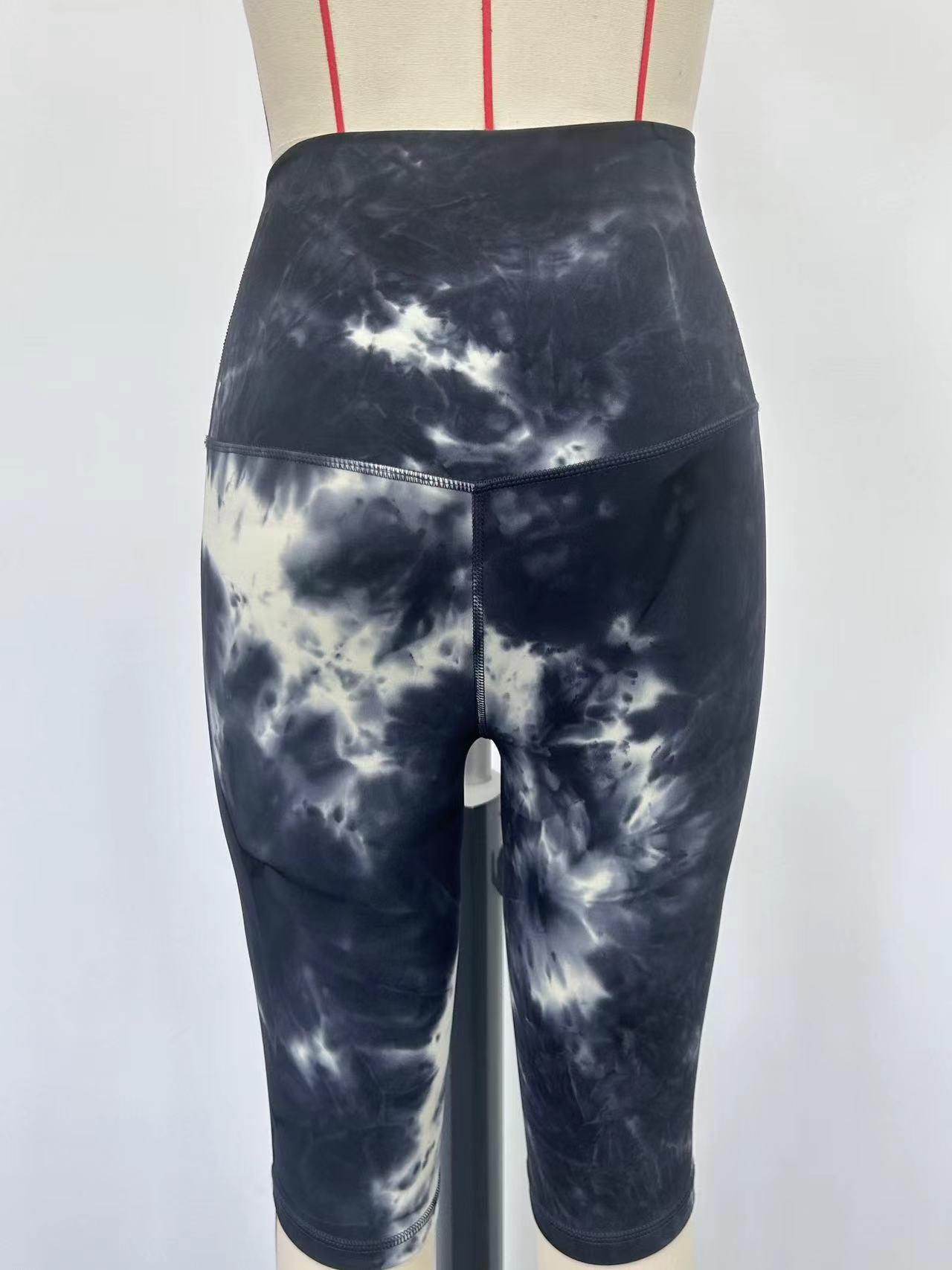 Black and White Tie-Dye Yoga Shorts