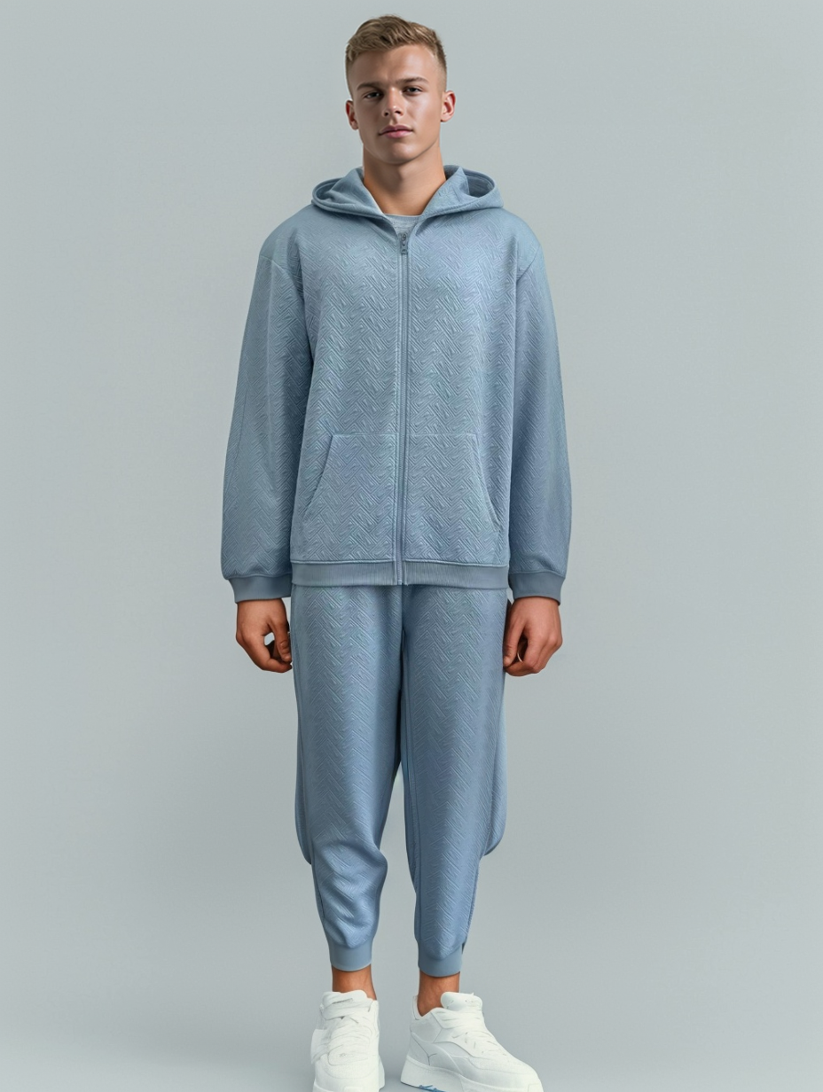 Men's zipper sweatshirt and long pants set with jacquard fabric