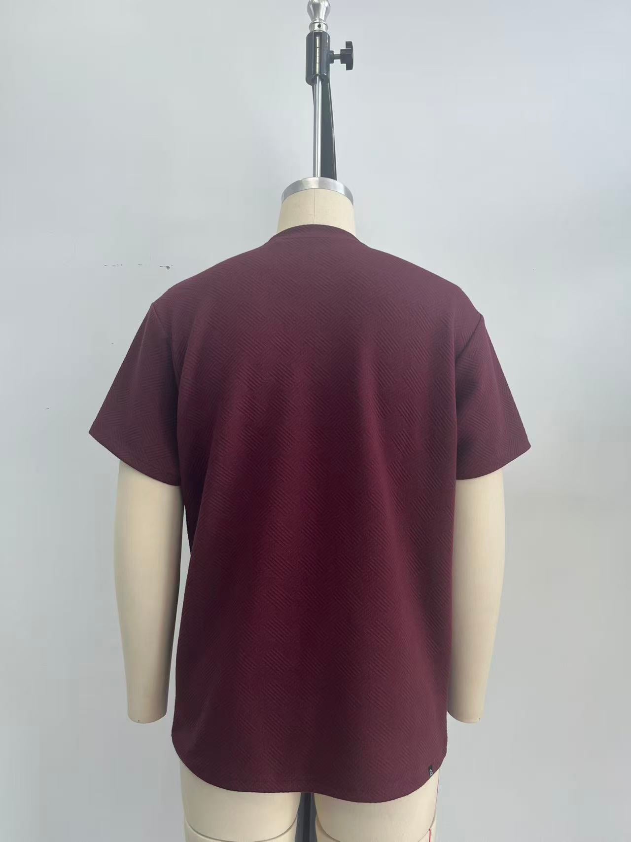 Dark red jacquard fabric T-shirt