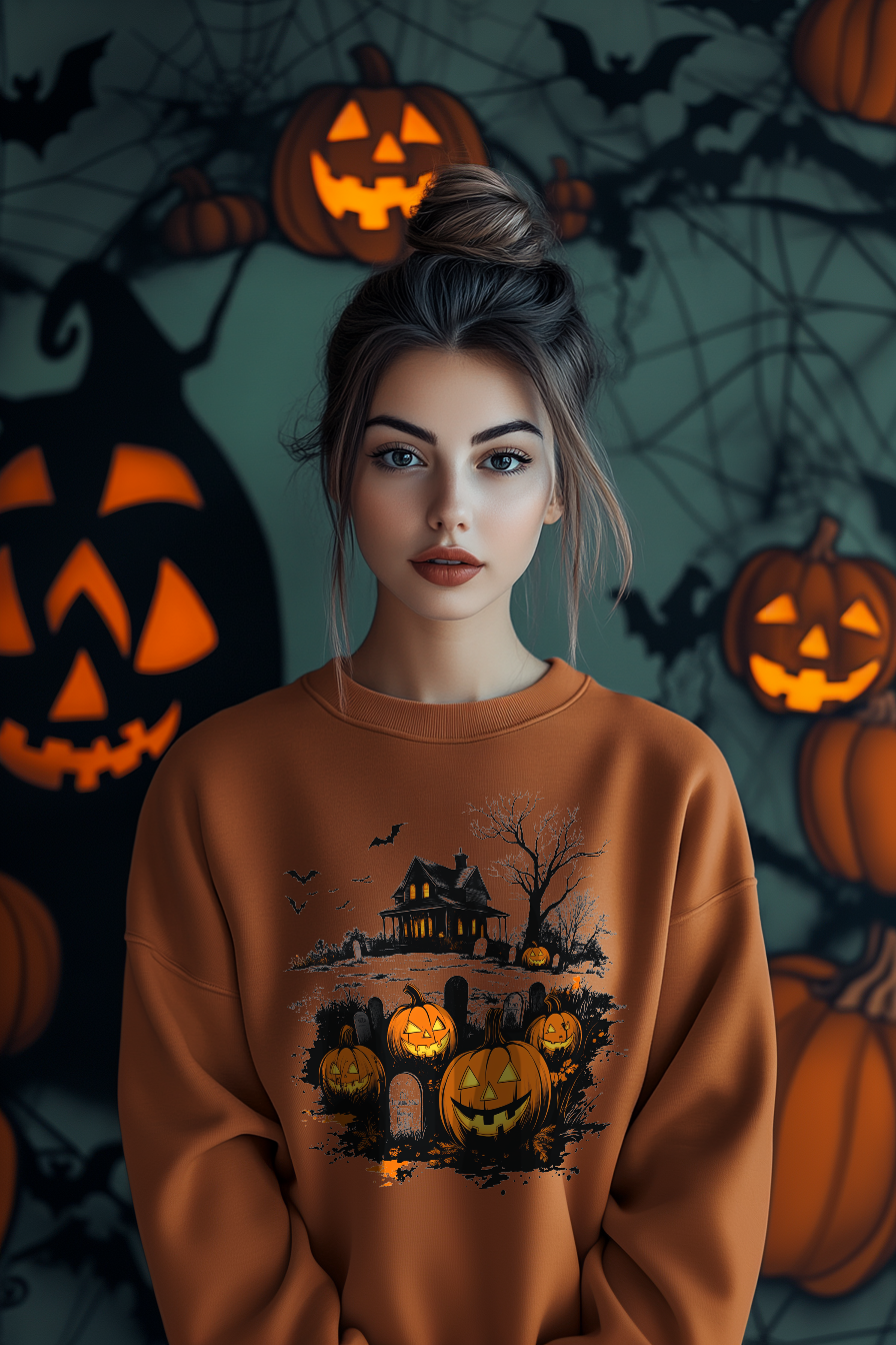 Brown sweatshirt is perfect for the Halloween