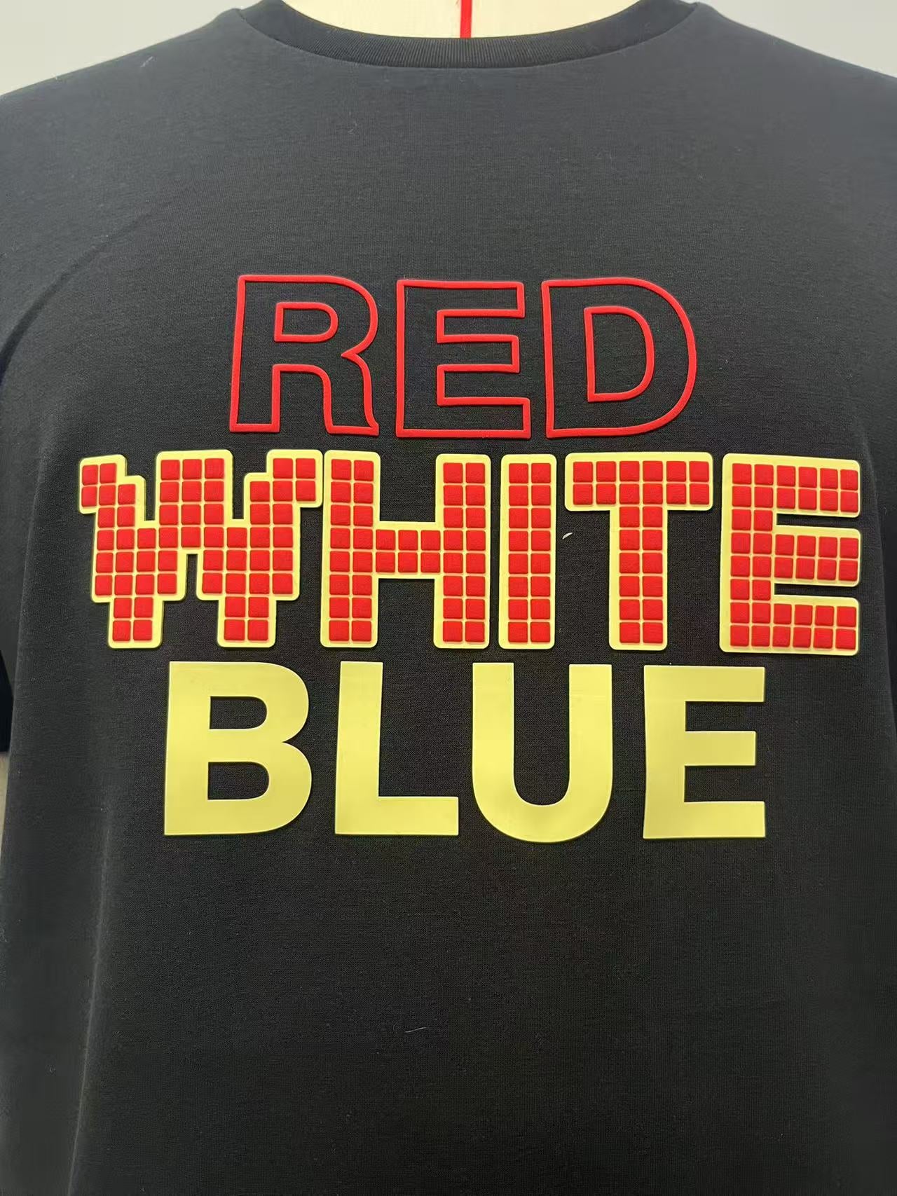 Black tee with Lego checkered letter print