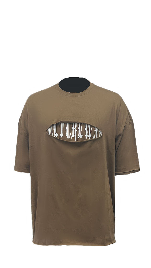 Men's printed t-shirt and intricate cutout design