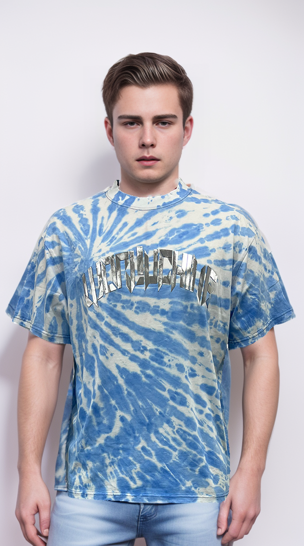 T-shirt features a unique metallic print