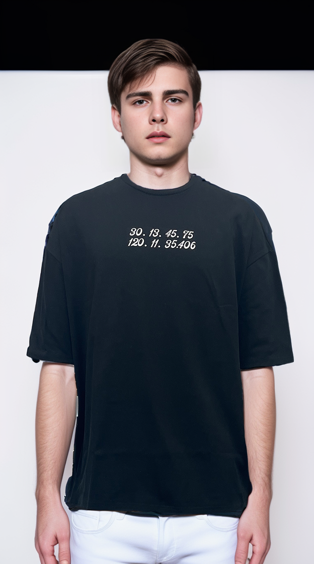 Rubber printed shirt boasts a glossy finish