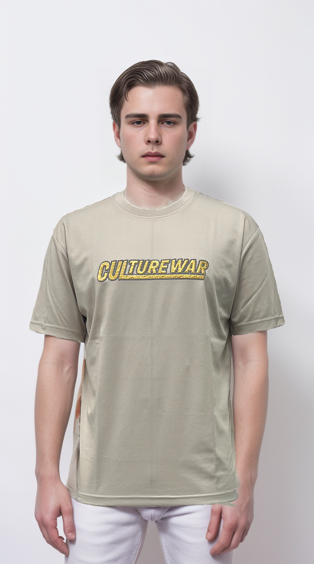 Printed T-shirt features a metallic texture