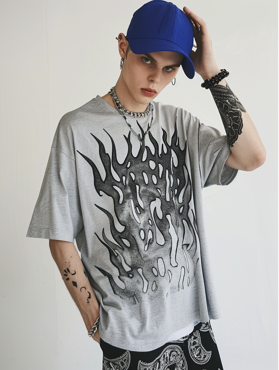 Men oversized t-shirt features a bold print