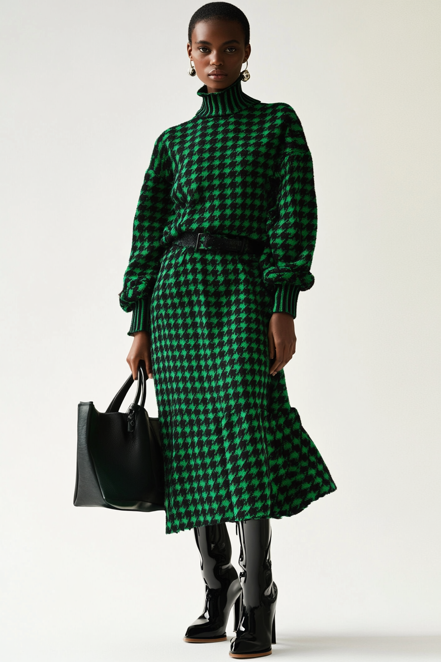 Green plaid maxi skirt