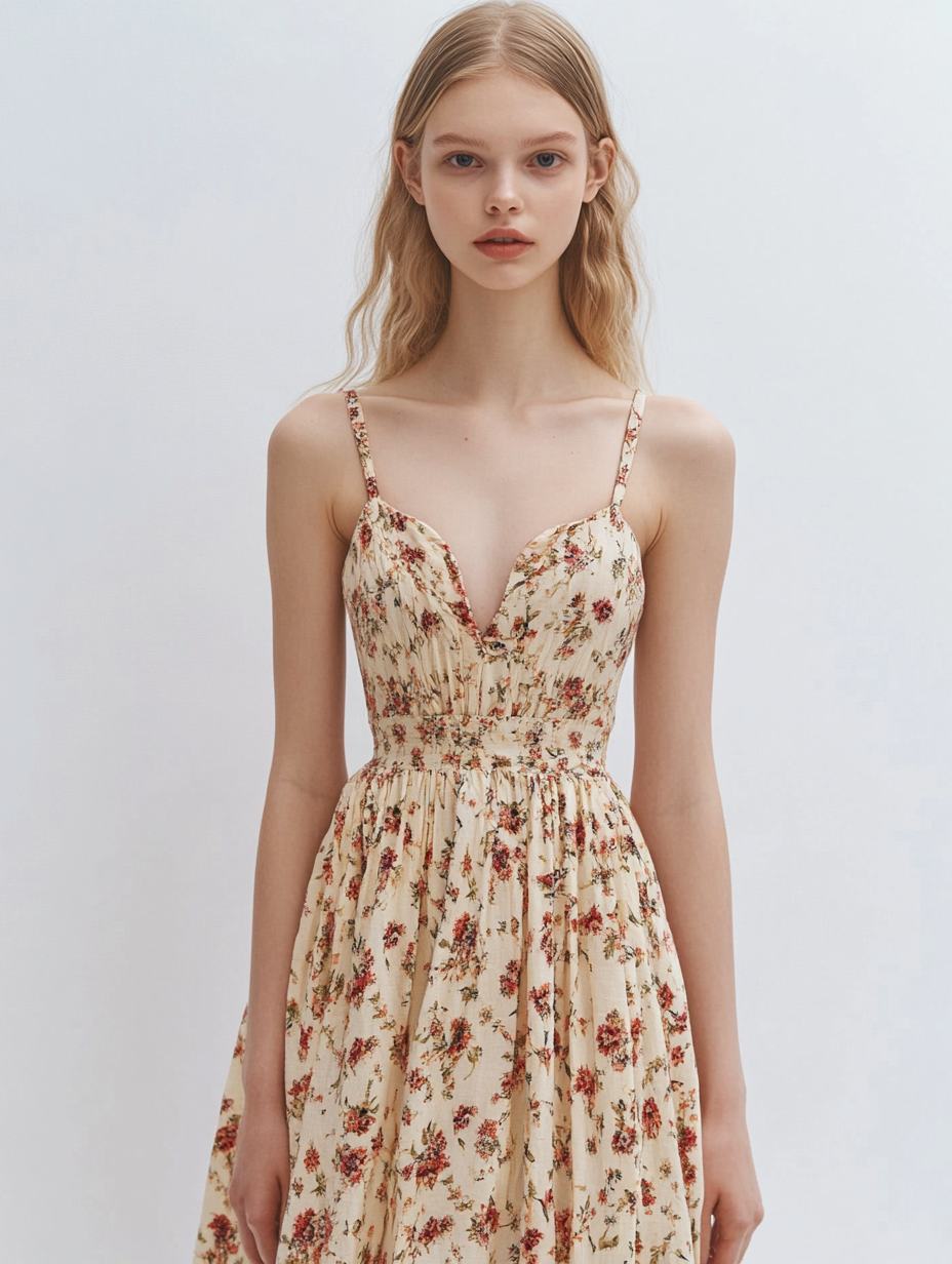 Vintage-inspired dress features a charming small floral print