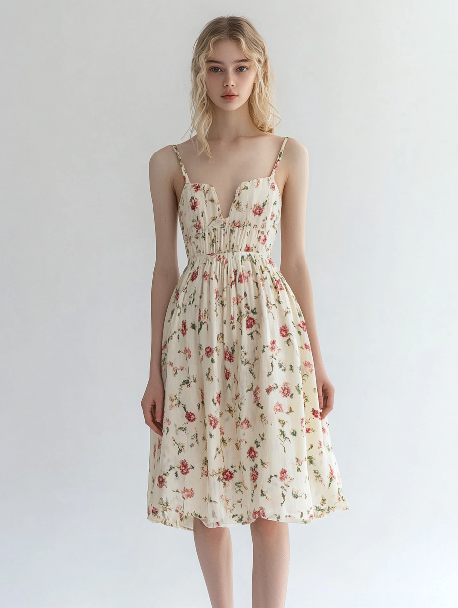 Vintage-inspired dress features a charming small floral print