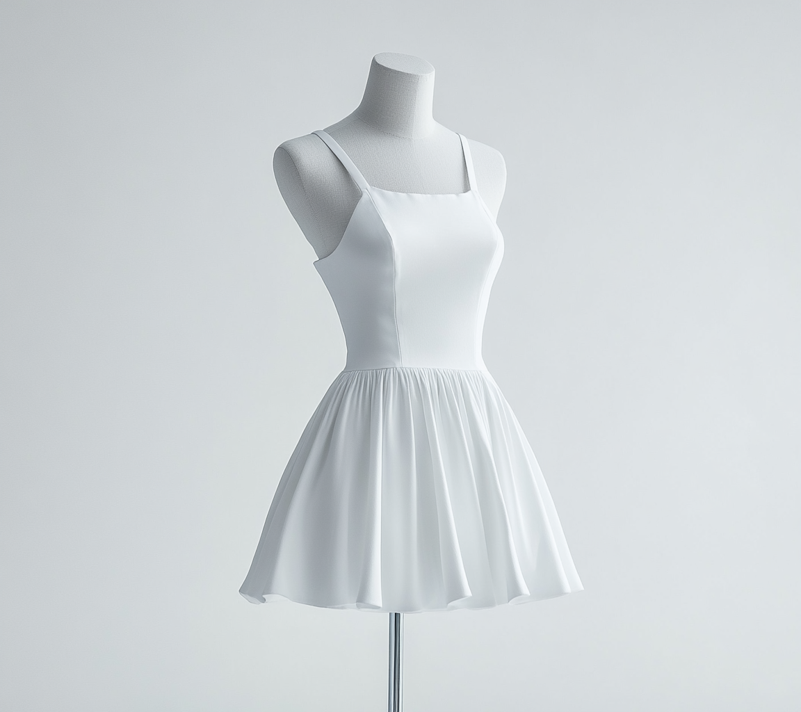White solid color dress has a simple design