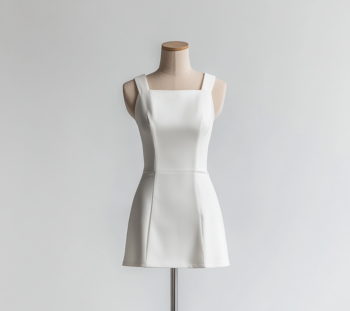 White solid color dress has a simple design