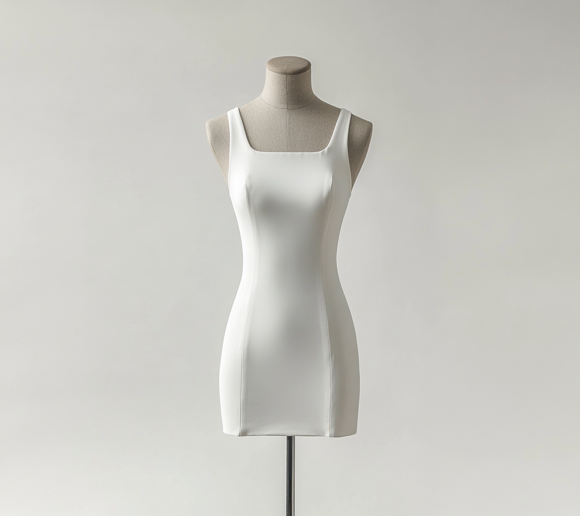 White solid color dress has a simple design