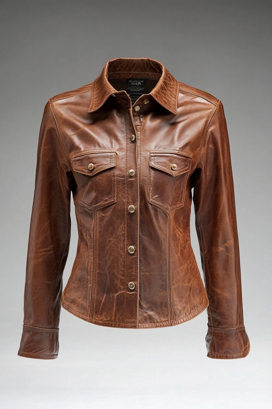 Womens Leather Shirt in brown