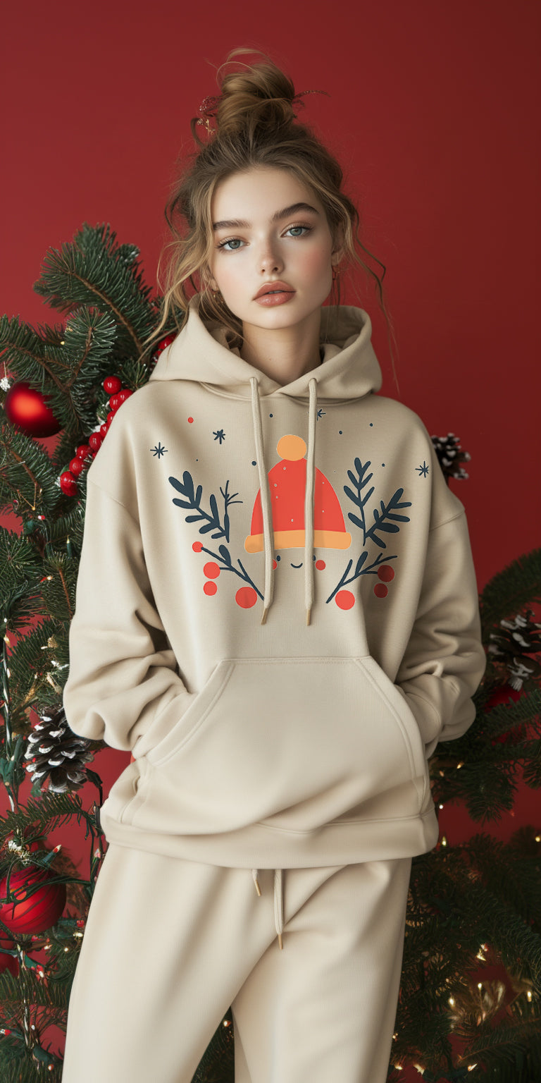 Ladies' hoodie set featuring Christmas-themed print