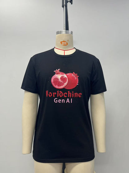 Black T-shirt with pomegranate pattern and silicone print