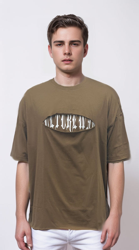 Men's printed t-shirt and intricate cutout design