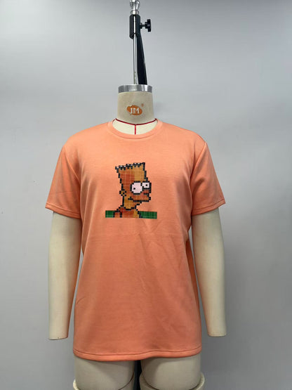 Men orange Tshirt pixel grid print