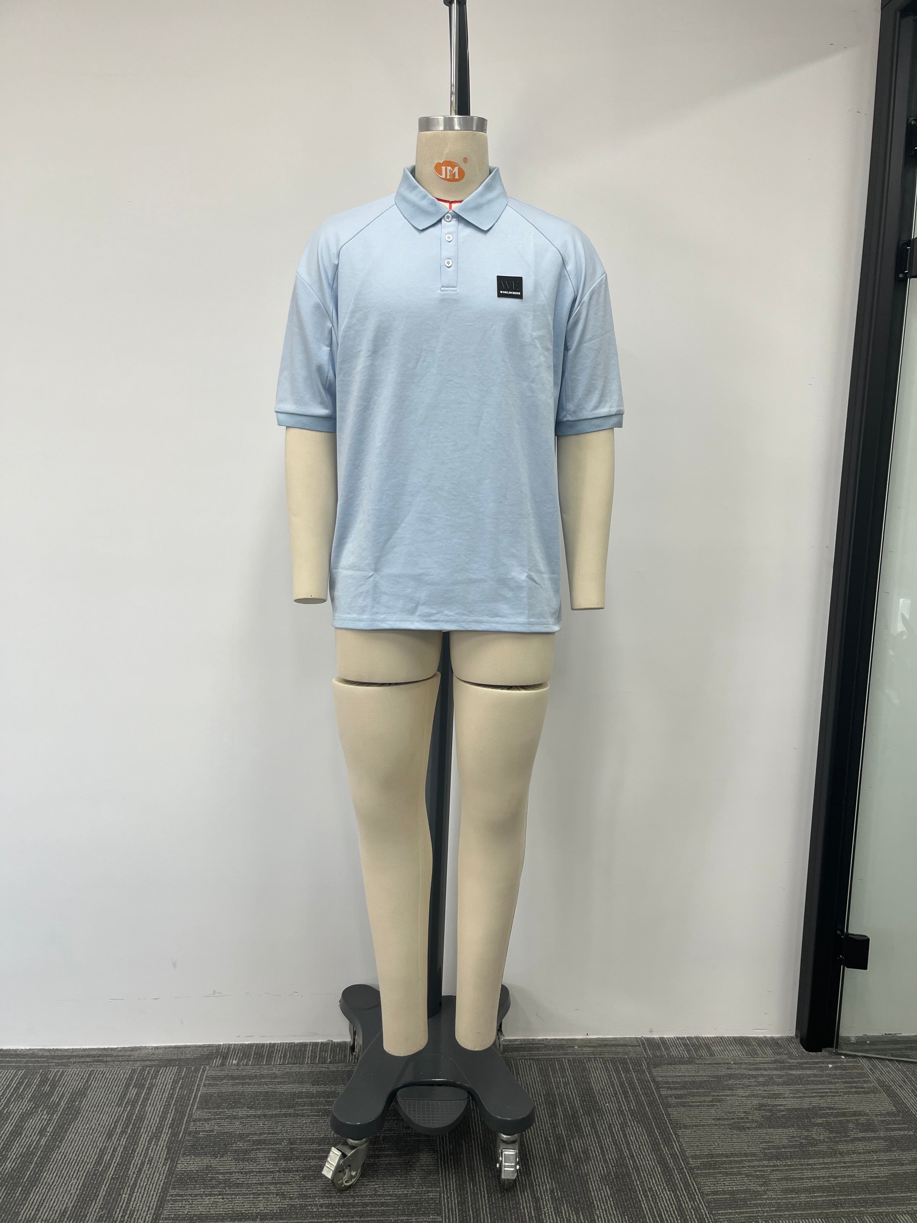 Blue polo shirt features a large number printed