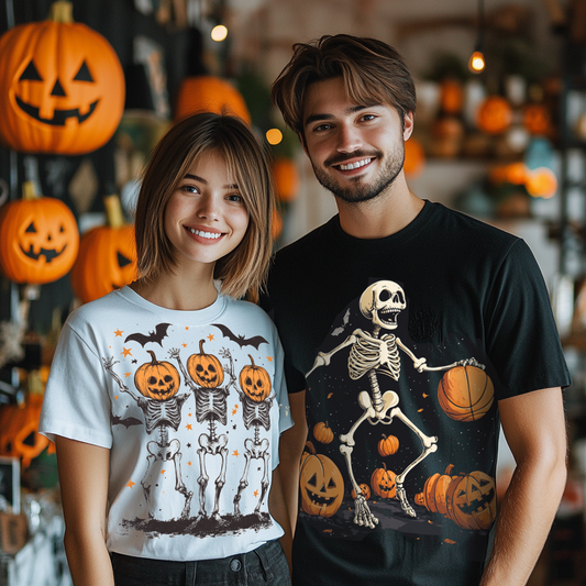 Spooky skull and pumpkin printed t-shirt