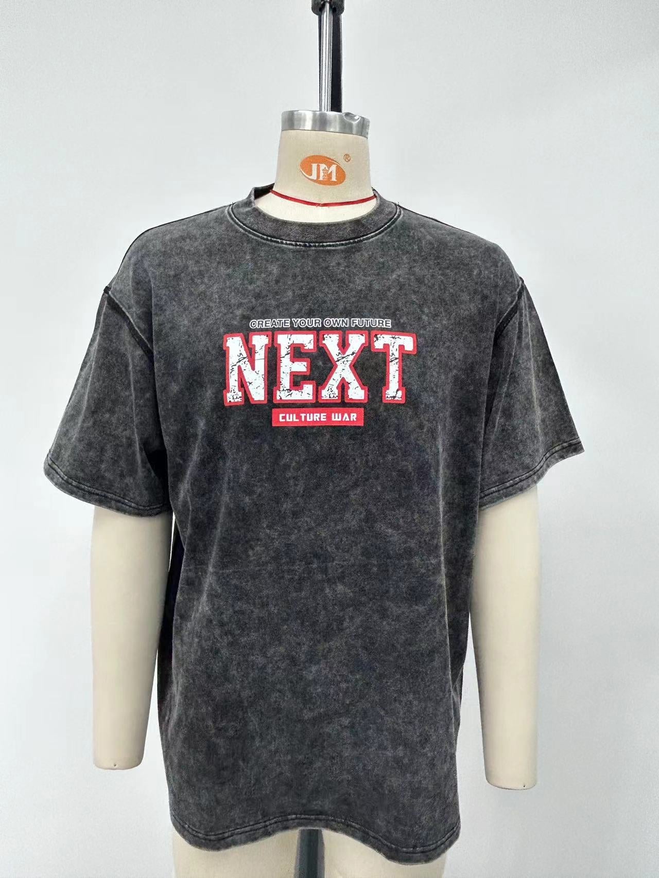 Men's black washed t-shirt a bold letter print and embroidered design