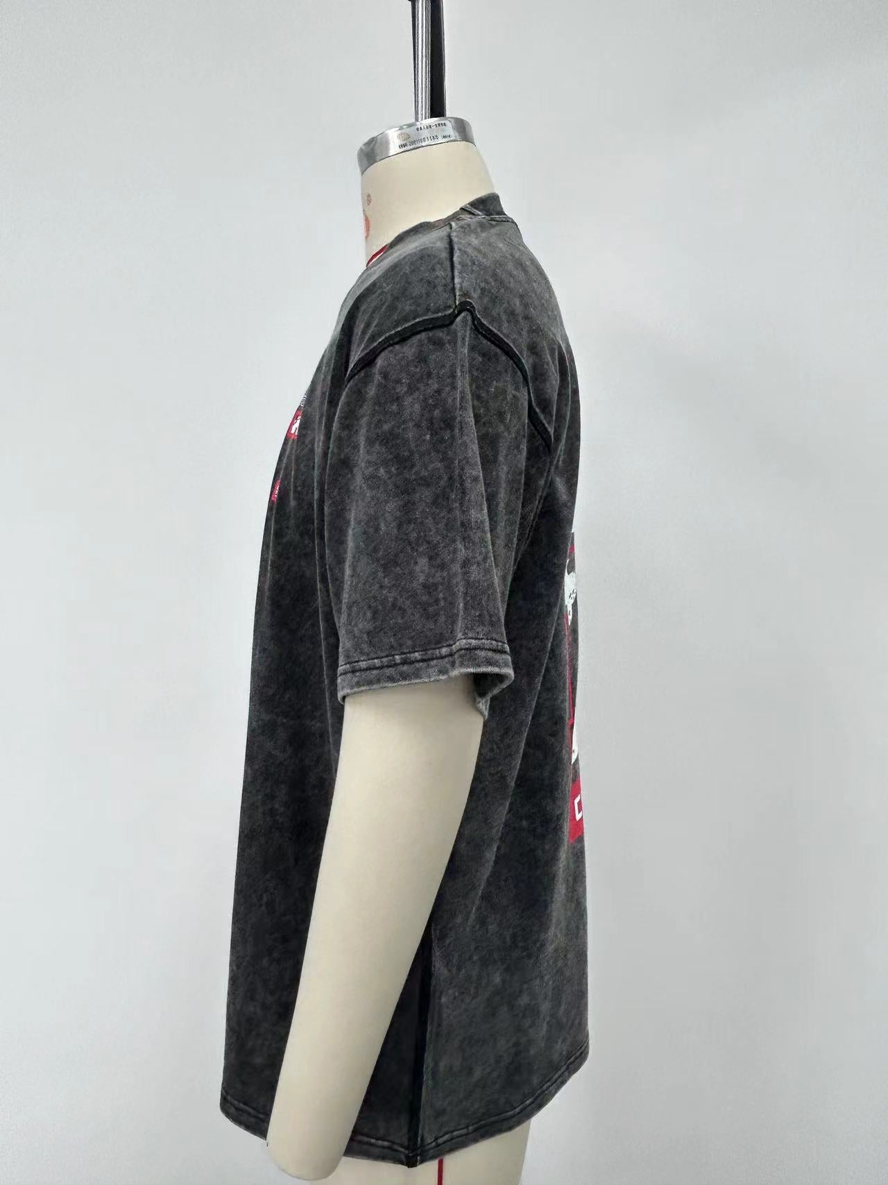 Men's black washed t-shirt a bold letter print and embroidered design