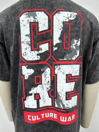 Men's black washed t-shirt a bold letter print and embroidered design