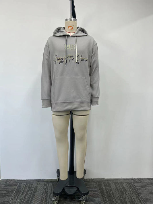 Grey hoodie with multi-craft letter printing