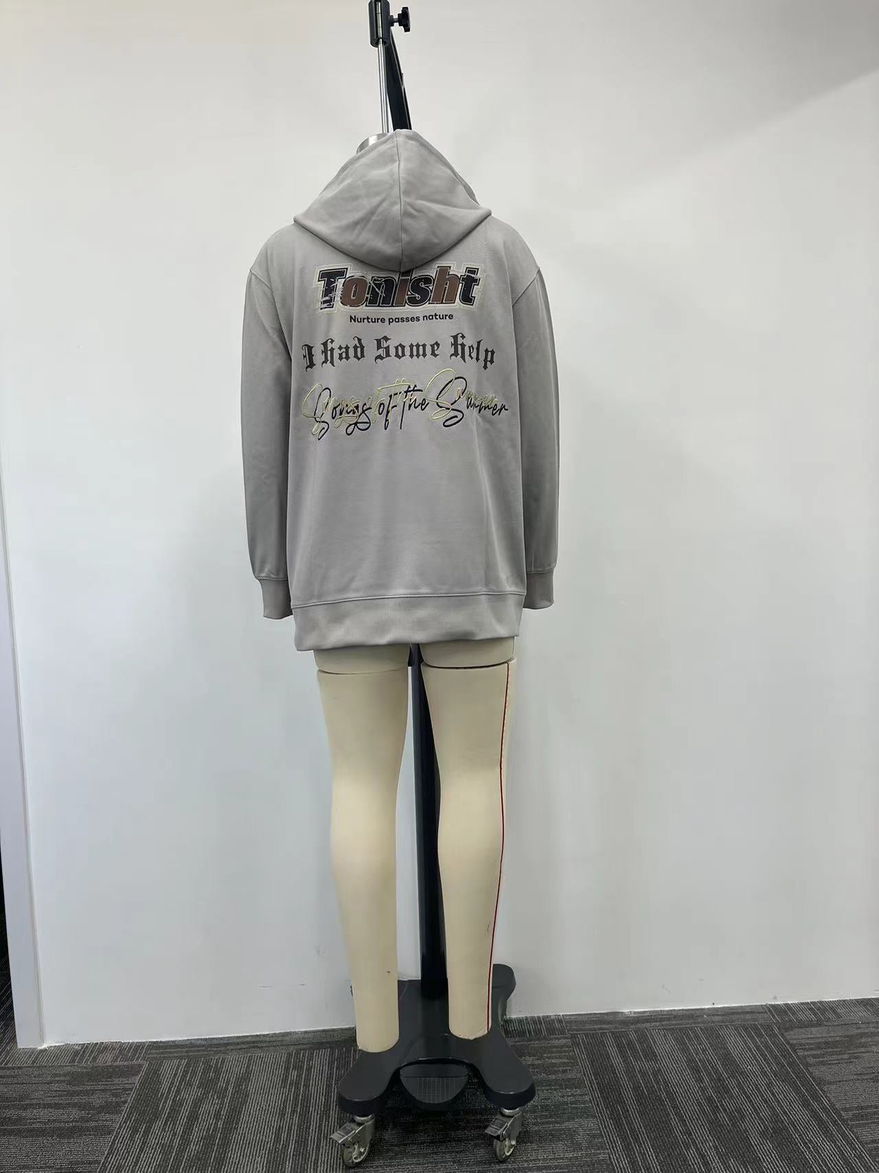 Grey hoodie with multi-craft letter printing