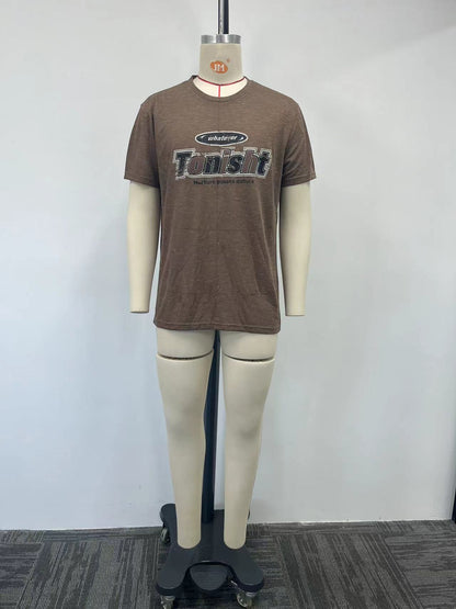 Men's brown floral patterned T-shirt