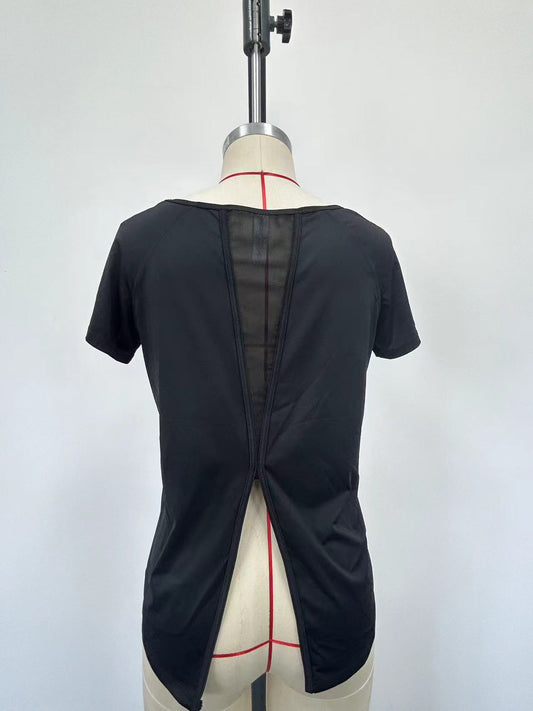 Women's black athletic short-sleeved shirt