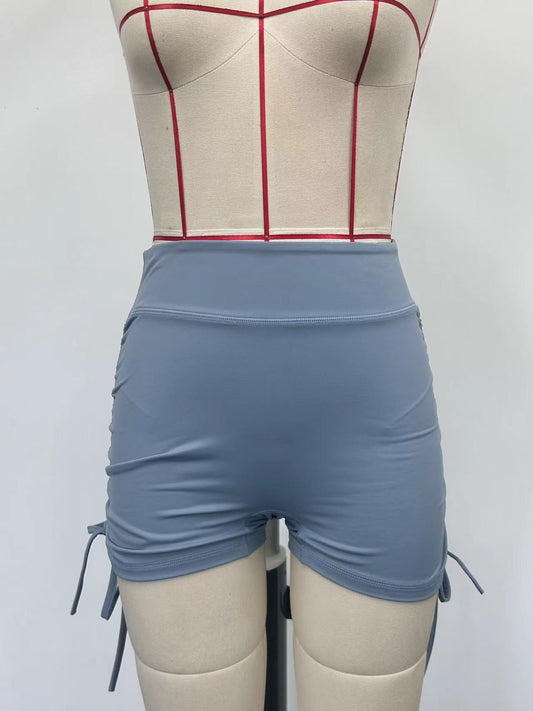 Women's blue drawstring yoga shorts