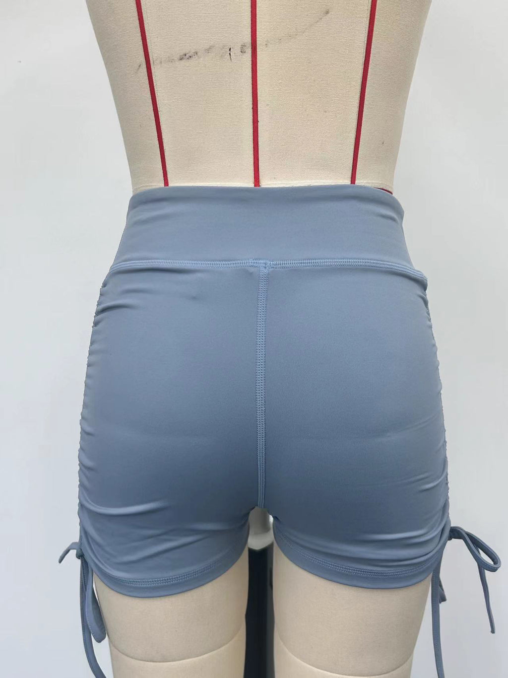 Women's blue drawstring yoga shorts