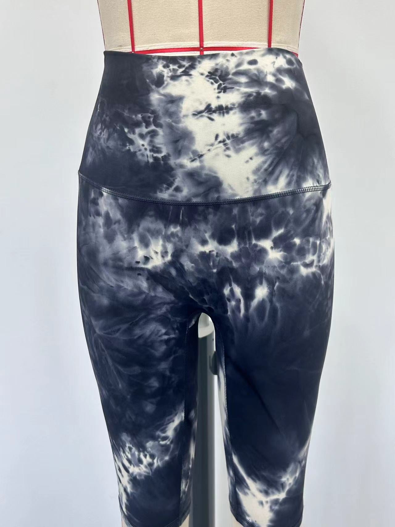 Black and White Tie-Dye Yoga Shorts