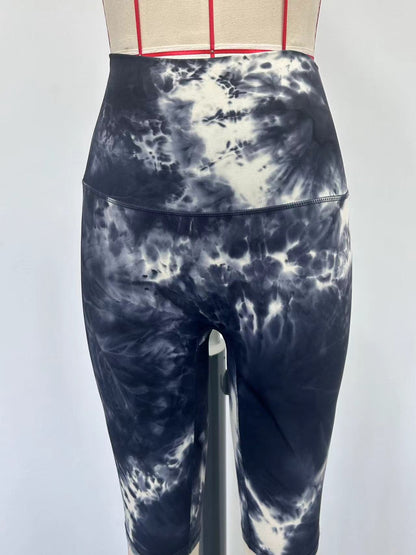 Black and White Tie-Dye Yoga Shorts