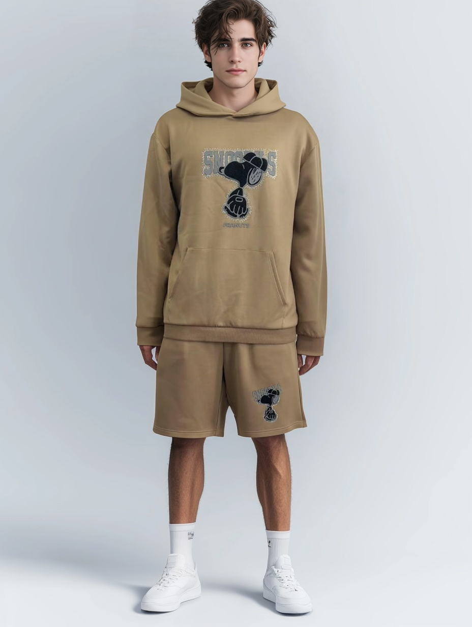 Men's sweatshirt and pants set with sequin, fleece and silicone combined printed design