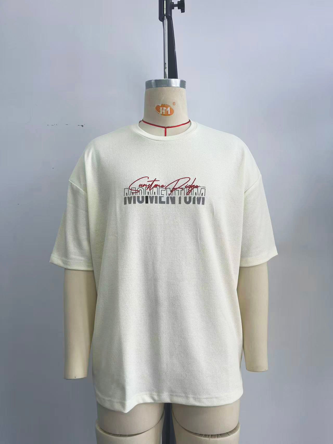 White jacquard fabric T-shirt