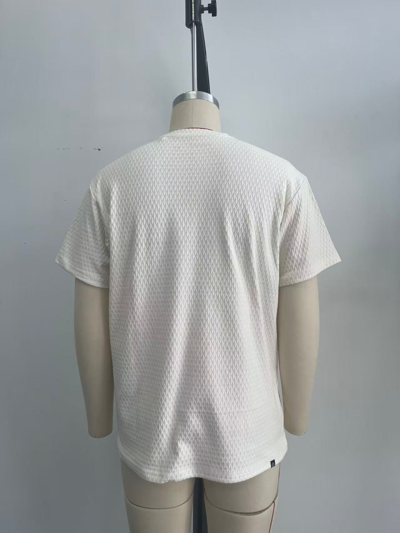 Jacquard fabric men white T-shirt with embroidery
