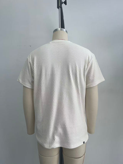 Jacquard fabric men white T-shirt with embroidery
