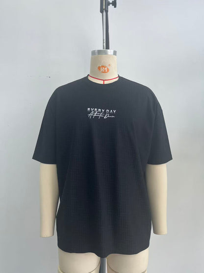 Jacquard fabric T-shirt with embroidery