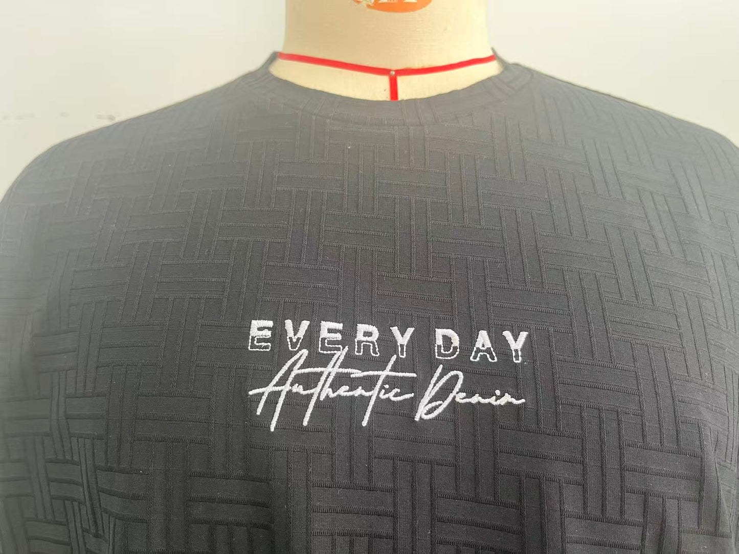 Jacquard fabric T-shirt with embroidery