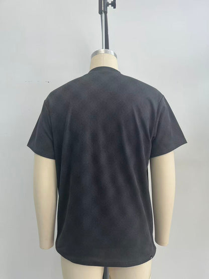 Jacquard fabric men black T-shirt with embroidery