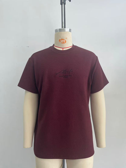 Dark red jacquard fabric T-shirt