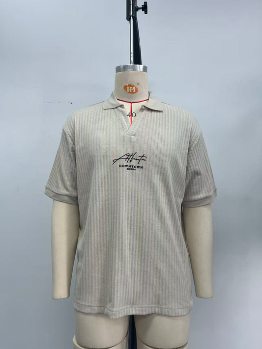 Men's beige POLO short-sleeved shirt with jacquard fabric