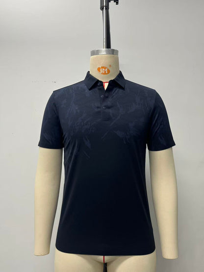 Navy blue men's POLO short-sleeved shirt with jacquard fabric