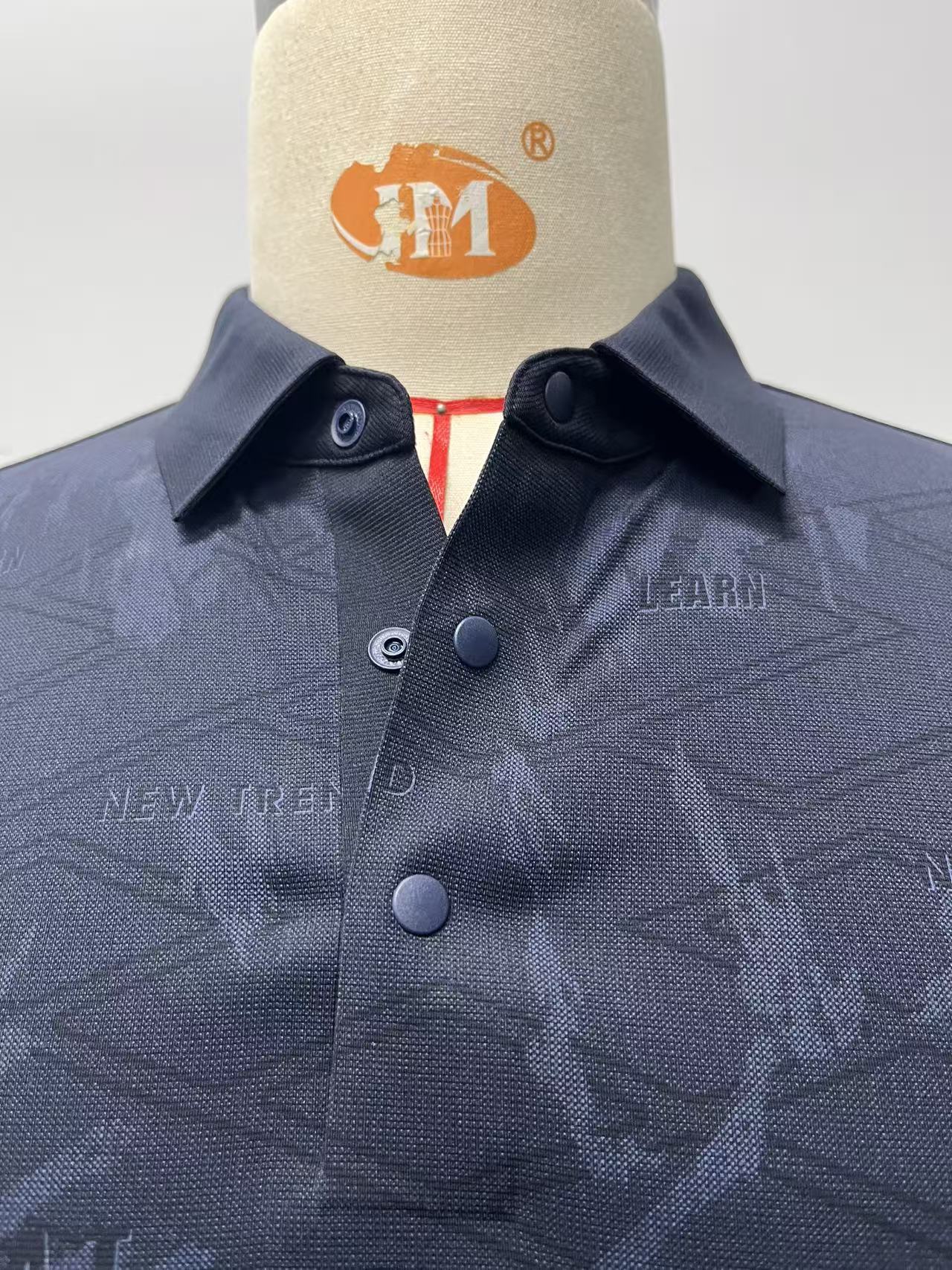 Navy blue men's POLO short-sleeved shirt with jacquard fabric