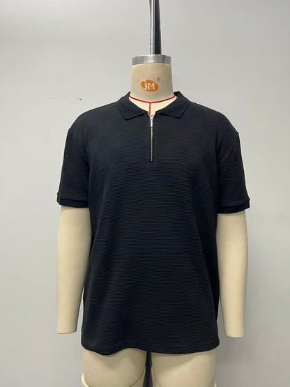 Men's zipper POLO short-sleeved shirt with jacquard fabric